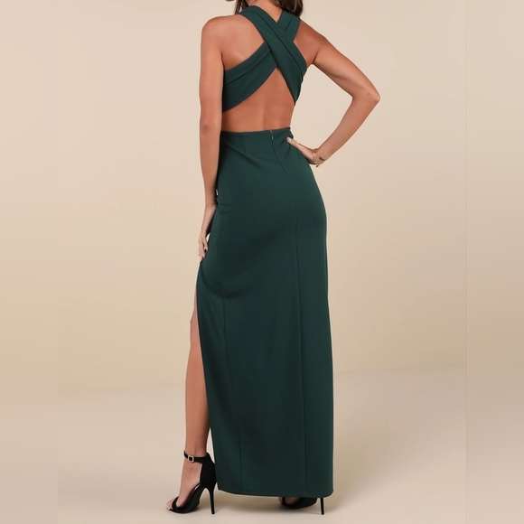 Lulus Women's Head to Cocktail Hour Emerald Green Halter Neck Maxi Dress, XL - Picture 3 of 10